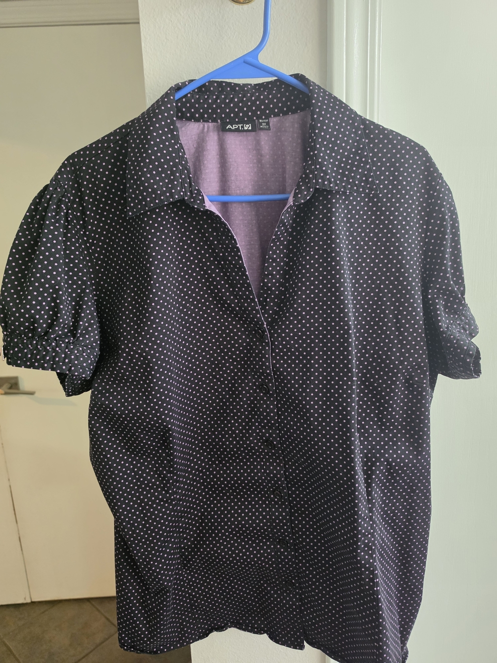 Apt. 9 Womens Black Button-Down Shirt with Lavender Polka Dots